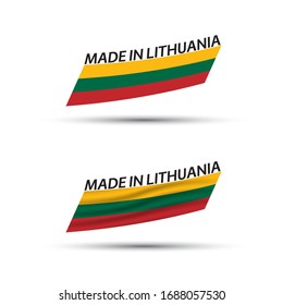 Two modern colored vector Lithuanian flags isolated on white background, flags of Lithuania, Lithuanian ribbons, Made in Lithuania