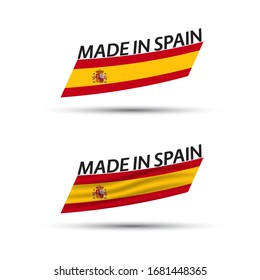Two modern colored vector Spanish flags isolated on white background, flags of Spain, Spanish ribbons, Made in Spain