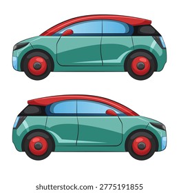 Two Modern Compact Hatchback Cars Transport Illustration Vector