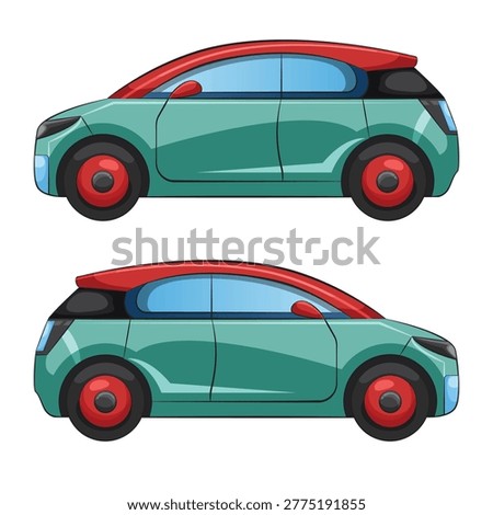 Two Modern Compact Hatchback Cars Transport Illustration Vector