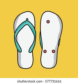 two modern creative flip-flops. one flip flop upside down and upturned and the another one is normal in the summer on a flat design