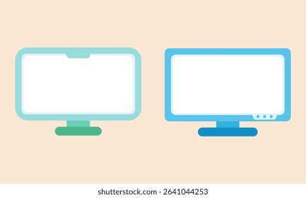 Two modern desktop monitors with blue and light blue screens. Ideal for showcasing digital workspaces, tech concepts, web design, data display, and office environments in presentations and UI mockups