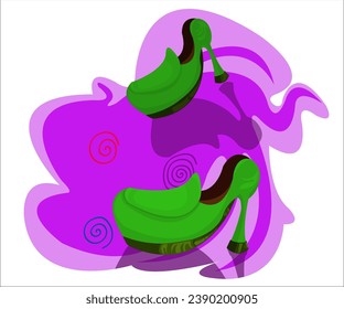 Two modern green shoes on a violet vintage background. This cartoon illustration can be used as a logotype for shoes shops, shoes makers, fashion shops. Vector, isolated.