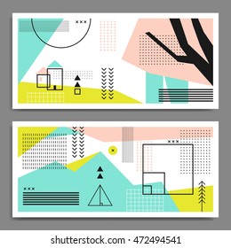Two modern horizontal templates with abstract nature. Design for flyer, poster, card, invitation, brochure. Vector illustration. Pastel colors. Pink, blue, green.