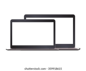 Two Modern Laptops with blank white screen, Mockup for responsive design presentation