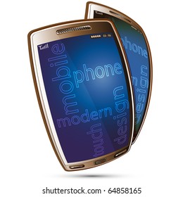 Two modern mobile phones with the touch display on a pure background