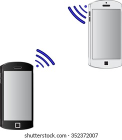 Two modern mobile phones. Wireless connection. Data transfer.