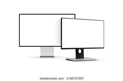 Two modern monitors with blank screens isolated on white background. Vector illustration