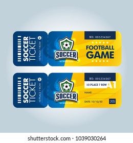 two modern professional design of football tickets in blue and yellow theme.