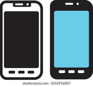 Dois smartphones modernos mostrados lado a lado; um com uma tela preta e o outro com uma tela azul brilhante, representando tecnologia e comunicação.