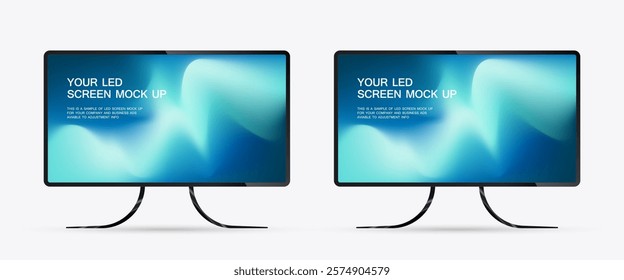 Two modern technology LED Screens Mockup in 3Ds of Realistic screen light box. Illuminated 2 TV lightbox with empty space for design. for Restaurant, hotel, night club logo presentation.