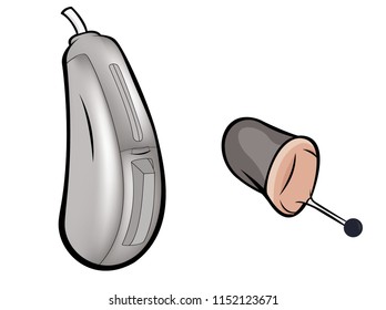 Two modern vector hearing aids. (IIC and behind the ear model). 