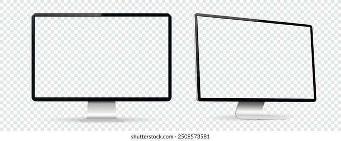 Dois monitores com tela vazia, montagem de tela transparente de dispositivos realistas