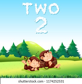 Two monkey sleeping in the nature illustration
