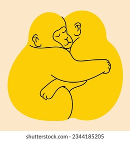 Two monkeys hugging. Avatar, badge, poster, logo templates, print. Vector illustration in flat cartoon style