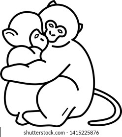 Two monkeys hugging icon in outline style