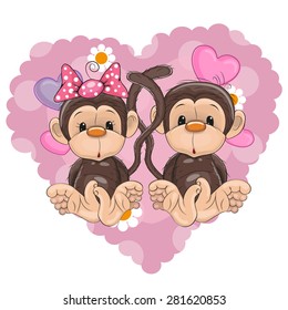Two Monkeys on a background of heart

