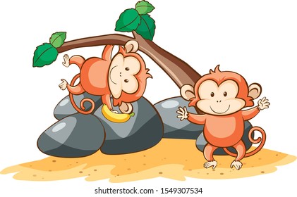 Two monkeys on the tree illustration