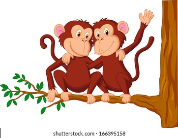 Two monkeys sitting on a tree