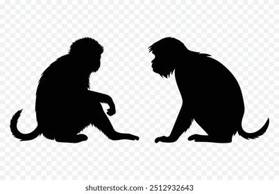 Two Monkeys Sitting Vector Silhouette, Monkey Silhouette Black Clipart