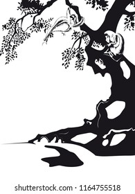 two monkeys in vector black and white