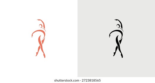 Dois traços de dançarino monocromático, um vermelho e um preto, evocando graça e expressão artística.
