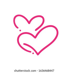 Two monoline red lovers heart. Valentine card handmade vector calligraphy. Decor for greeting card, photo overlays, t-shirt print, flyer, poster design.