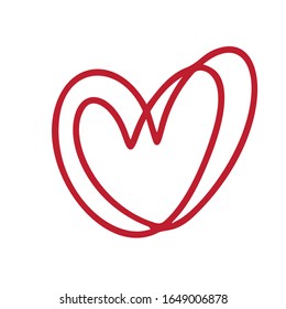 Two monoline red lovers heart. Valentine card handmade vector calligraphy. Decor for greeting card, photo overlays, t-shirt print, flyer, poster design.