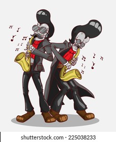 Two monsters in Halloween night / Two Skeletons play saxophone / Create monster Halloween Night