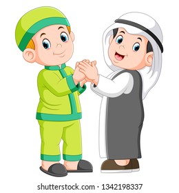 Two moslem man and his best friend shaking hands