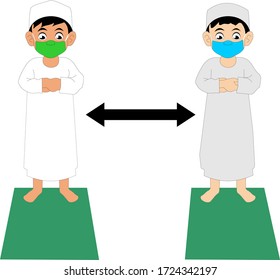 two Moslems who were carrying out worship while prioritizing physical distance and wearing masks during the corona virus pandemic