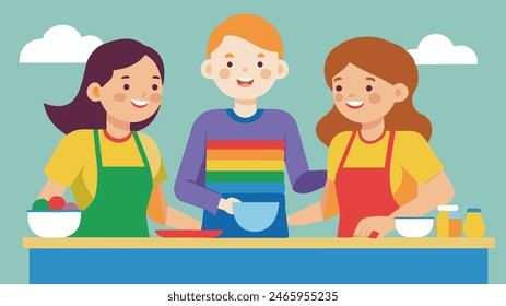 Two Mothers and Son Baking Cookies Together