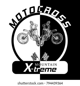 Two motorcyclists on a black and white background.
