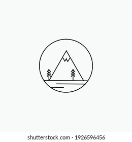 Two Mountain Ciecle Pine Leaf Garden Nature Cloud Tree Mountain Sky Forest Icon Logo Vector Retro Logo Nature Plant Landscape Pine Icon Vector Snow Mountain Logo Land Icon Camp Campfire Moon