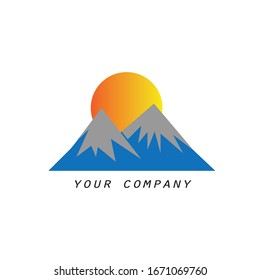 icono del logo de dos montañas con una ilustración del sol detrás de él