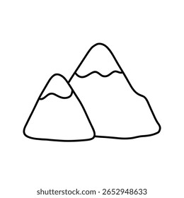 Two mountain peaks in minimalist line art style. Simple black and white vector illustration, ideal for hiking themes, logos, outdoor adventure, or modern eco-friendly branding.