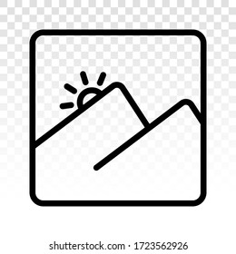 Two mountain peaks with sunrise - vector line art icon for apps and websites