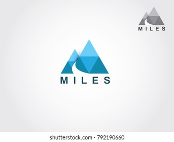 Two Mountain With Road And Letter M Logo Sign Symbol Icon