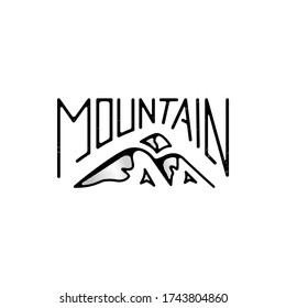 Two Mountain With Sky Snow Line Art and grunge Dot Effect Vintage Logo Design Vector Premium Retro