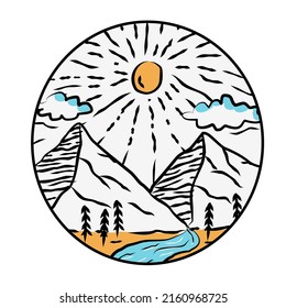 two mountain with sunny bright and river