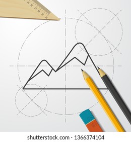 Two mountains covered with snow illustration. Nature vector icon