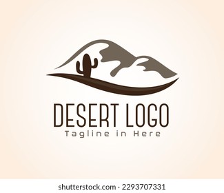 two mountains desert with cactus art logo symbol design template illustration