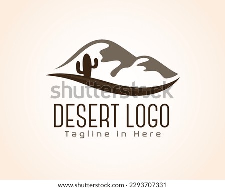 two mountains desert with cactus art logo symbol design template illustration