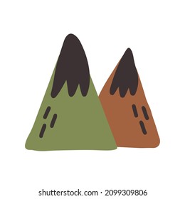 Two Mountains hand drawn naive art