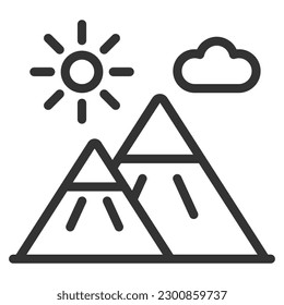 Two mountains with snowy peaks  - icon, illustration on white background, outline style