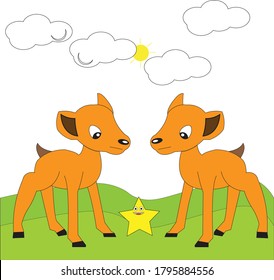 
two mouse deer with small stars