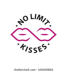 Two mouths connection with lips one line contour. Symbol of infinity and lips like no limit kisses emblem.