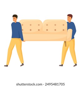 Two movers carrying a sofa, relocation and moving service concept