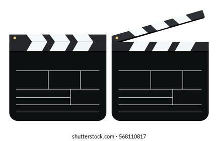 Two movie clapper boards isolated on white background. Mockup clapperboard. Vector illustration