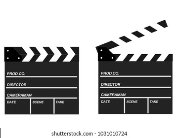 Two movie clappers open and close isolated on white background. Shown slate board.Realistic movie clapperboard. Clapper board isolated with clipping path included. image for object and illustration